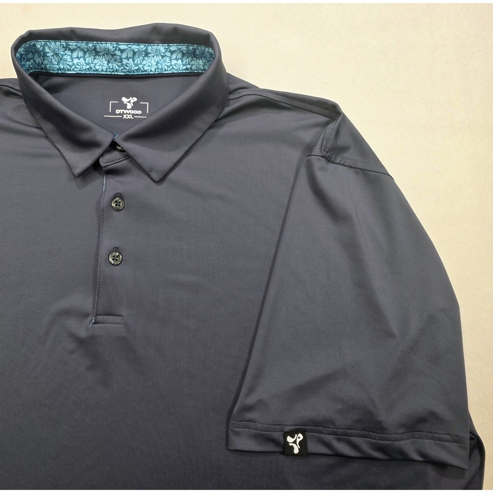 Dtwooo Performance Golf Polo Shirt Men 2XL LIMITED USE Gray Blue Printed Accents